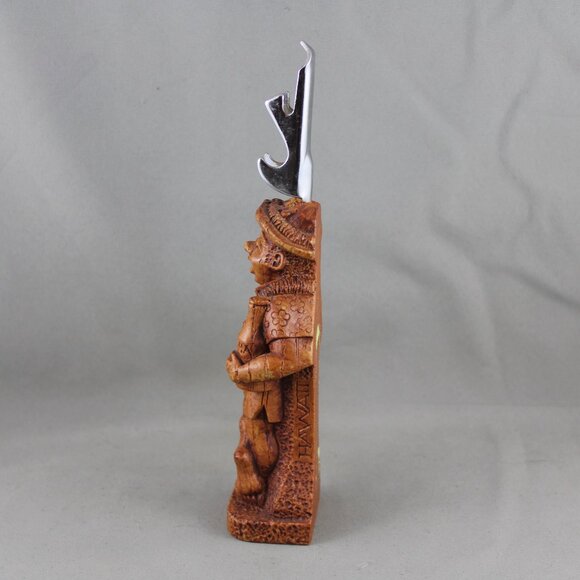 Vintage Tiki Bottle Opener - Coco Joe with a Rum Bottle - Hapa Wood - Picture 5 of 10